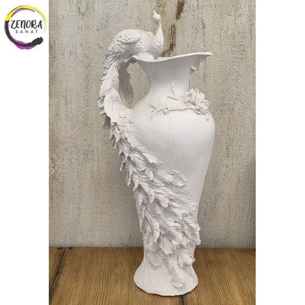 Tavus Kuşu Vazo Ham Polyester Obje