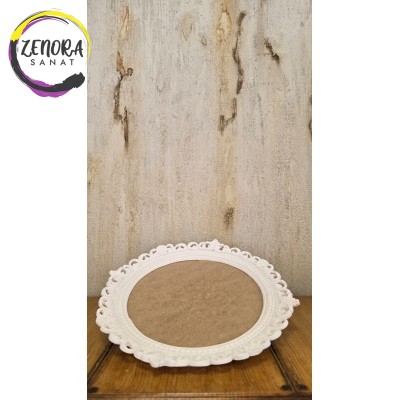 Oval Kenarları Polyester Oymalı Ahşap Tepsi