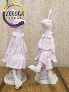 2'li Tavşan Biblo Ham Polyester Obje 