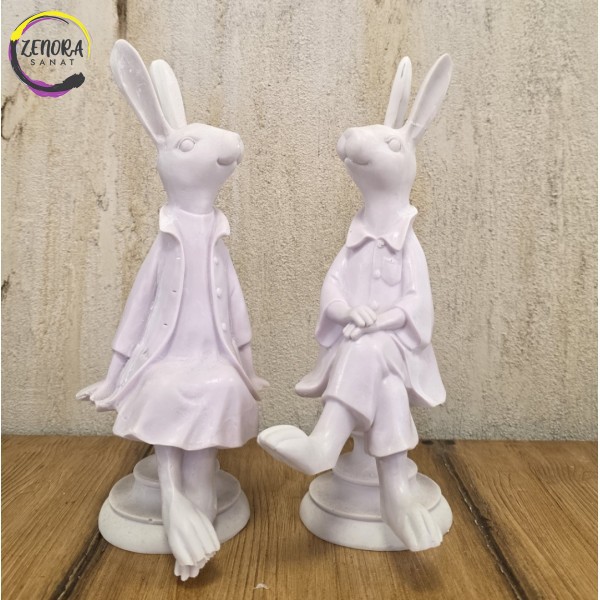 2'li Tavşan Biblo Ham Polyester Obje 