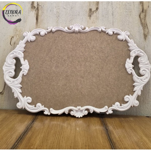 Kenarları Polyester Oymalı Ahşap Tepsi Kenarları Polyester Oymalı Ahşap Tepsi