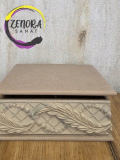 Kare Oymalı Ham Ahşap Kutu