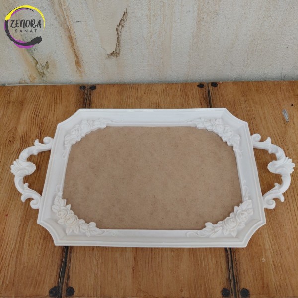 Kenarları Polyester Ahşap Tepsi