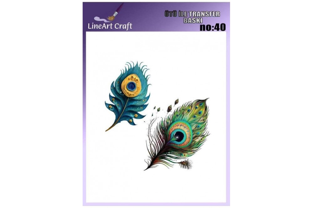 Lineart Ütü İle Rubon Transfer Baskı Tavus Kuşu Tüyü 20*20 NO40