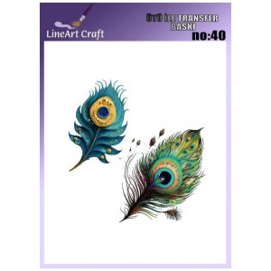Lineart Ütü İle Rubon Transfer Baskı Tavus Kuşu Tüyü 20*20 NO40 Lineart Ütü İle Rubon Transfer Baskı Tavus Kuşu Tüyü 20*20 NO40