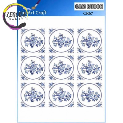 Lineart Cam Rub On Transfer 20*20 Kuşlu Desen CR67 Lineart Cam Rub On Transfer 20*20 Kuşlu Desen CR67