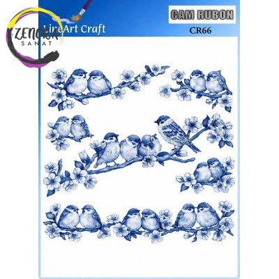 Lineart Cam Rub On Transfer 20*20 Kuşlu Desen CR66 Lineart Cam Rub On Transfer 20*20 Kuşlu Desen CR66