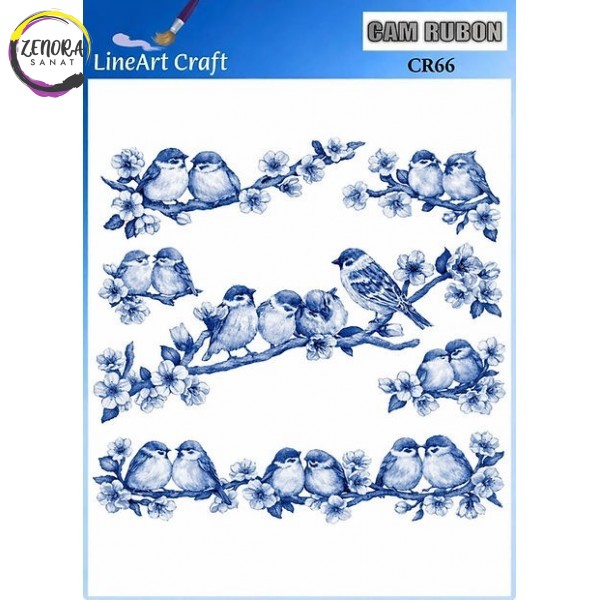 Lineart Cam Rub On Transfer 20*20 Kuşlu Desen CR66 Lineart Cam Rub On Transfer 20*20 Kuşlu Desen CR66