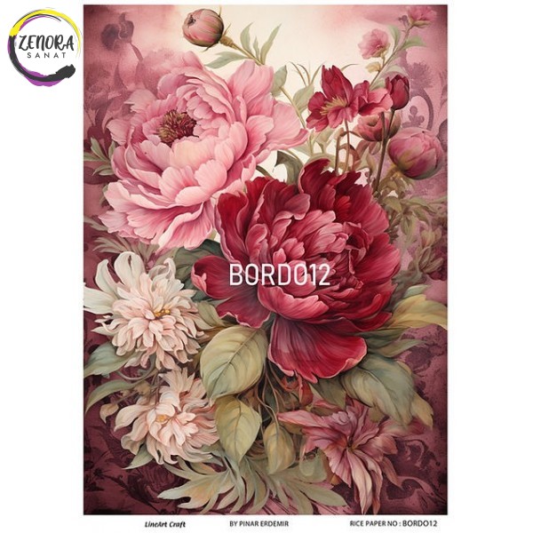 Lineart Pirinç Dekopaj 29*42 Şakayık BORDO12