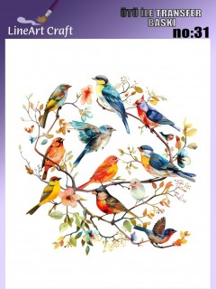 Lineart Ütü İle Rubon Transfer Baskı Kuş 20*20 NO31