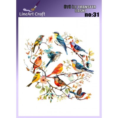 Lineart Ütü İle Rubon Transfer Baskı Kuş 20*20 NO31